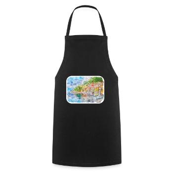 Italy Watercolor Sketch Hand Drawn Illustration - Cooking Apron - black - Front - AI Model Male 185 dark (185cm)