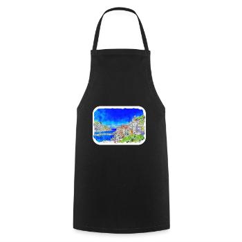 Italy Watercolor Sketch Hand Drawn Illustration - Cooking Apron - black - Front - AI Model Male 185 dark (185cm)