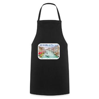 Italy Watercolor Sketch Hand Drawn Illustration - Cooking Apron - black - Front - AI Model Male 185 dark (185cm)