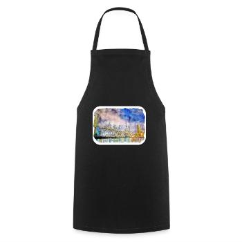 New York Usa Watercolor Sketch Drawing - Cooking Apron - black - Front - AI Model Male 185 dark (185cm)