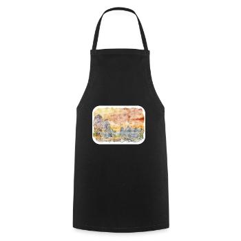 China Watercolor Sketch Hand Drawn Illustration - Cooking Apron - black - Front - AI Model Male 185 dark (185cm)