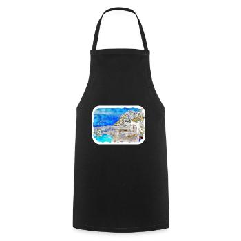 Santorin Grèce Aquarelle Esquisse Dessin Dessin - Tablier de cuisine - noir - Devant - AI Model Male 185 dark (185cm)