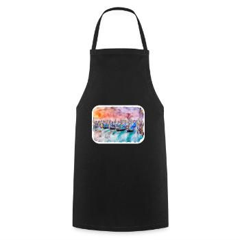 Italy Watercolor Sketch Hand Drawn Illustration - Cooking Apron - black - Front - AI Model Male 185 dark (185cm)