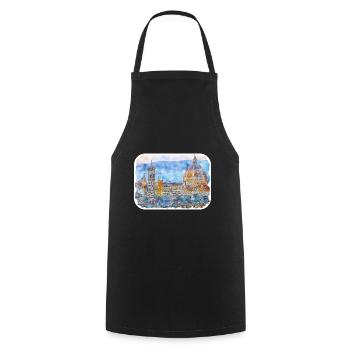 Italy Watercolor Sketch Hand Drawn Illustration - Cooking Apron - black - Front - AI Model Male 185 dark (185cm)