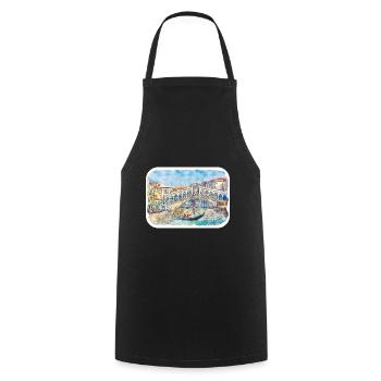 Venice Italy Watercolor Sketch Drawn Illustration - Cooking Apron - black - Front - AI Model Male 185 dark (185cm)
