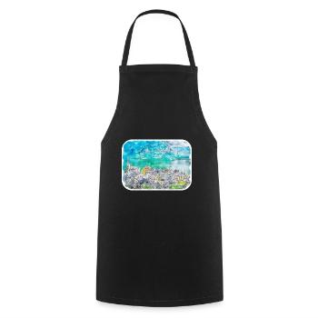 Europa Aquarellskizze Handgezeichnete Illustration - Kochschürze - Schwarz - Vorne - AI Model Male 185 dark (185cm)