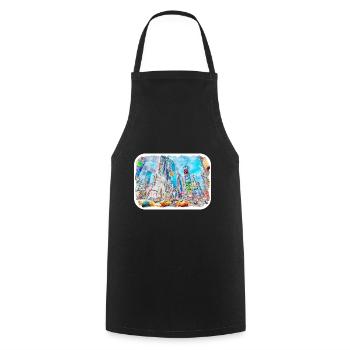 New York Usa Watercolor Sketch Drawing - Cooking Apron - black - Front - AI Model Male 185 dark (185cm)