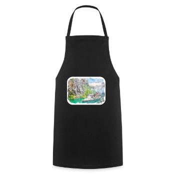 Norvège Aquarelle Esquisse Dessinée à la main Illustration - Tablier de cuisine - noir - Devant - AI Model Male 185 dark (185cm)