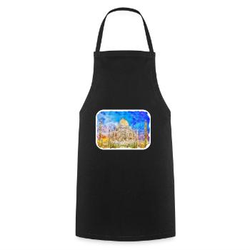 India Landmark Watercolor Sketch Paint Illustratio - Cooking Apron - black - Front - AI Model Male 185 dark (185cm)