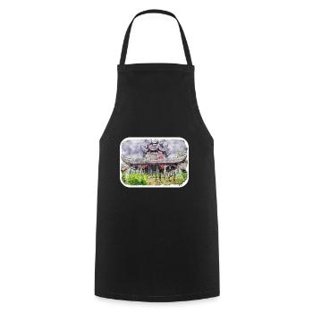 China Watercolor Sketch Hand Drawn Illustration - Cooking Apron - black - Front - AI Model Male 185 dark (185cm)