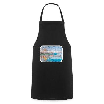 India Landmark Watercolor Sketch Paint Illustratio - Cooking Apron - black - Front - AI Model Male 185 dark (185cm)