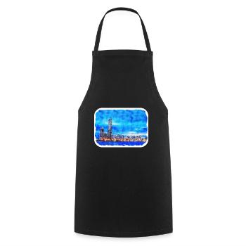 Busan South Korea Watercolor Sketch - Cooking Apron - black - Front - AI Model Male 185 dark (185cm)