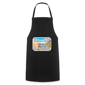 Italy Watercolor Sketch Hand Drawn Illustration - Cooking Apron - black - Front - AI Model Male 185 dark (185cm)