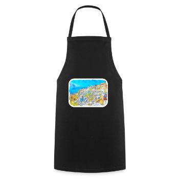 Santorin Grèce Aquarelle Esquisse Dessinée Illustrat - Tablier de cuisine - noir - Devant - AI Model Male 185 dark (185cm)