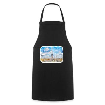 Paris France France Watercolor Sketch Illustration - Cooking Apron - black - Front - AI Model Male 185 dark (185cm)