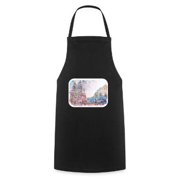 St Petersburg Russia Watercolor Sketch Painting - Cooking Apron - black - Front - AI Model Male 185 dark (185cm)