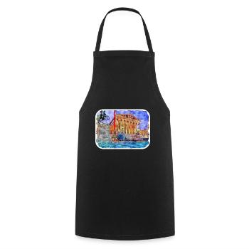 Vienne Autriche Aquarelle Esquisse Peinture - Tablier de cuisine - noir - Devant - AI Model Male 185 dark (185cm)