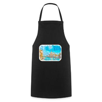 Italy Watercolor Sketch Hand Drawn Illustration - Cooking Apron - black - Front - AI Model Male 185 dark (185cm)