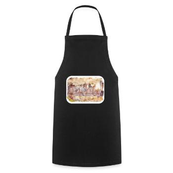 New York Usa Watercolor Sketch - Cooking Apron - black - Front - AI Model Male 185 dark (185cm)