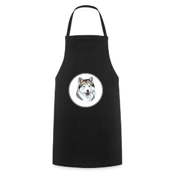 Alaskan Husky Dog Watercolor Sketch Illustration - Cooking Apron - black - Front - AI Model Male 185 dark (185cm)