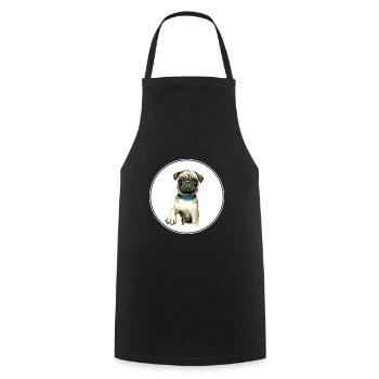 Mops Hund Aquarell Gemälde Illustration - Kochschürze - Schwarz - Vorne - AI Model Male 185 dark (185cm)