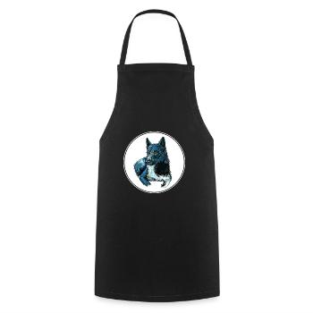 Russo European Laika Hund Aquarell Illustration - Kochschürze - Schwarz - Vorne - AI Model Male 185 dark (185cm)