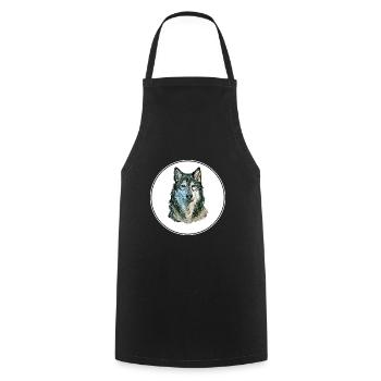 Tamaskan Dog Watercolor Art Illustration - Cooking Apron - black - Front - AI Model Male 185 dark (185cm)