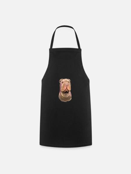 Shar Pei Purebred Dog Aquarelle Illustration - Tablier de cuisine - noir