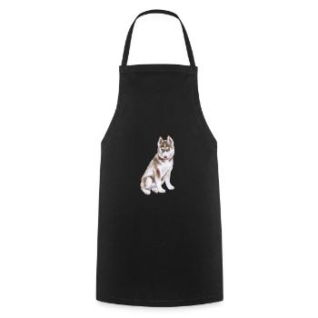 Husky Hund Aquarell Farbe Illustration - Kochschürze - Schwarz - Vorne - AI Model Male 185 dark (185cm)