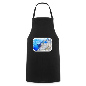 Santorin Grèce Aquarelle Esquisse Dessinée Peinture - Tablier de cuisine - noir - Devant - AI Model Male 185 dark (185cm)