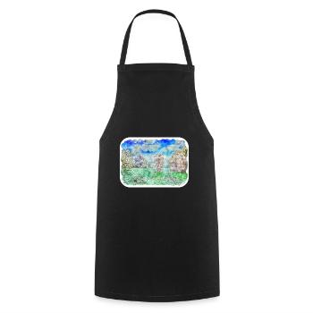 Thaïlande Aquarelle Esquisse Dessinée à la Main Illustration - Tablier de cuisine - noir - Devant - AI Model Male 185 dark (185cm)