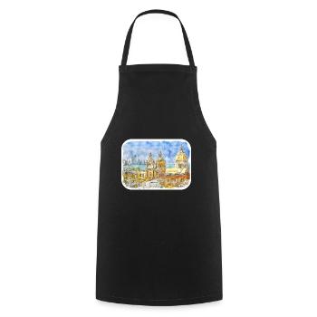 Carthagène Colombie Aquarelle Sketch Illustration - Tablier de cuisine - noir - Devant - AI Model Male 185 dark (185cm)