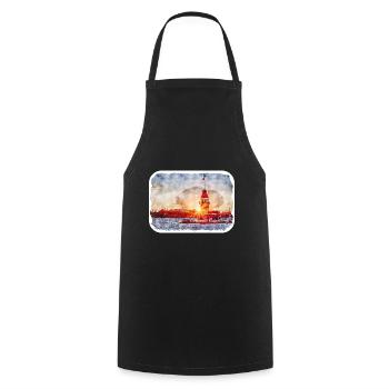 Istanbul Turkey Watercolor Sketch Draw Drawing - Cooking Apron - black - Front - AI Model Male 185 dark (185cm)