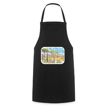 Tuscany Italy Watercolor Sketch Painting - Cooking Apron - black - Front - AI Model Male 185 dark (185cm)
