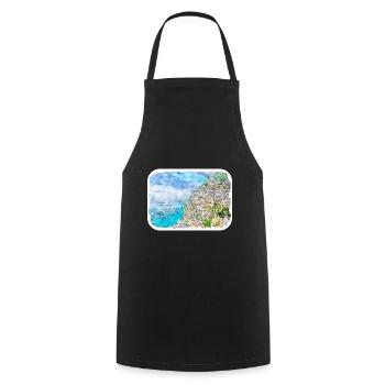 Sorrente Italie Aquarelle Esquisse Dessinée Peinture - Tablier de cuisine - noir - Devant - AI Model Male 185 dark (185cm)