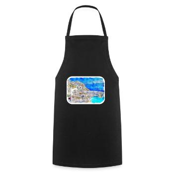 Santorin Grèce Aquarelle Esquisse Dessin Dessiné - Tablier de cuisine - noir - Devant - AI Model Male 185 dark (185cm)