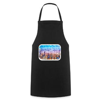 Chicago USA Aquarell Skizze gezeichnete Illustration - Kochschürze - Schwarz - Vorne - AI Model Male 185 dark (185cm)