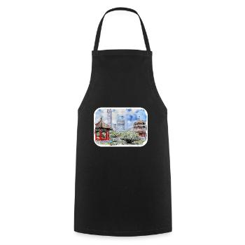 China Watercolor Sketch Hand Drawn Illustration - Cooking Apron - black - Front - AI Model Male 185 dark (185cm)