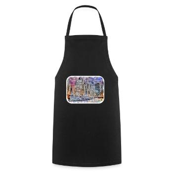 Chicago USA Aquarell Skizze gezeichnete Illustration - Kochschürze - Schwarz - Vorne - AI Model Male 185 dark (185cm)