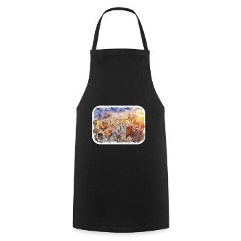 New York Usa Watercolor Sketch Drawing - Cooking Apron - black - Front - AI Model Male 185 dark (185cm)