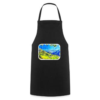 Italy Watercolor Sketch Hand Drawn Illustration - Cooking Apron - black - Front - AI Model Male 185 dark (185cm)