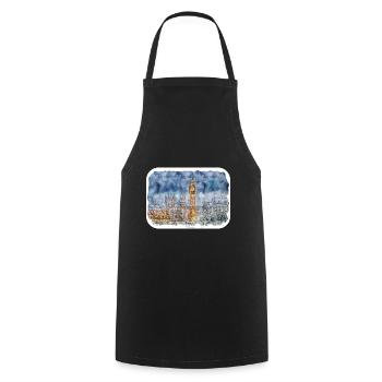 England UK Watercolor Sketch Drawn Illustration - Cooking Apron - black - Front - AI Model Male 185 dark (185cm)