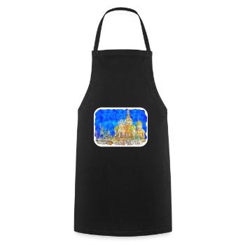 Moscou Russie Aquarelle Esquisse Dessin Dessiné - Tablier de cuisine - noir - Devant - AI Model Male 185 dark (185cm)
