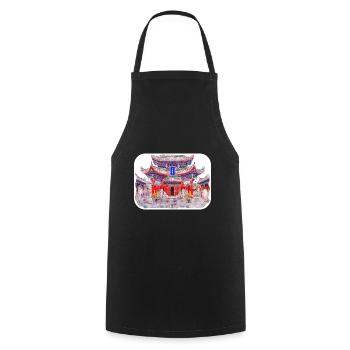 China Watercolor Sketch Hand Drawn Illustration - Cooking Apron - black - Front - AI Model Male 185 dark (185cm)