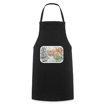 Italy Watercolor Sketch Hand Drawn Illustration - Cooking Apron - black - Front - AI Model Male 185 dark (185cm)