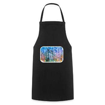 Amsterdam Netherlands Watercolor Sketch Drawing - Cooking Apron - black - Front - AI Model Male 185 dark (185cm)