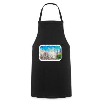 Moscou Russie Aquarelle Esquisse Dessin Dessiné - Tablier de cuisine - noir - Devant - AI Model Male 185 dark (185cm)