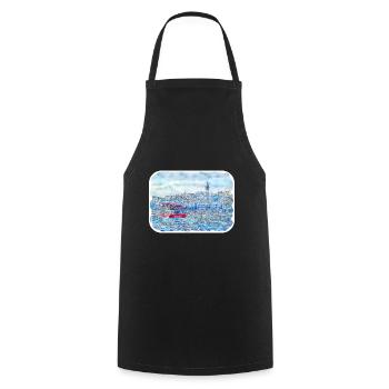Istanbul Turkey Watercolor Sketch Illustration - Cooking Apron - black - Front - AI Model Male 185 dark (185cm)