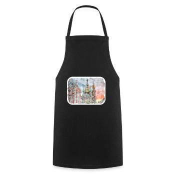 Moscou Russie Aquarelle Esquisse Dessinée Peinture - Tablier de cuisine - noir - Devant - AI Model Male 185 dark (185cm)
