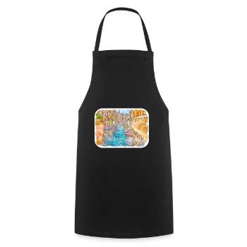 Italy Watercolor Sketch Hand Drawn Illustration - Cooking Apron - black - Front - AI Model Male 185 dark (185cm)
